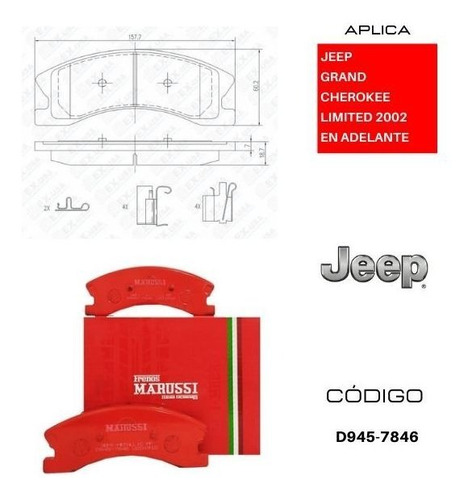 Pastillas Delanteras Frenos Jeep Grandcherokee Limited 2002