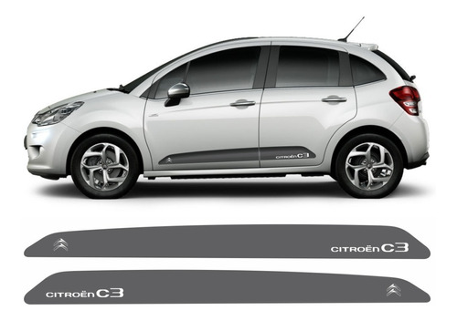 Par Adesivo Faixa Laterais Compatível Citroen C3- Grafite 06