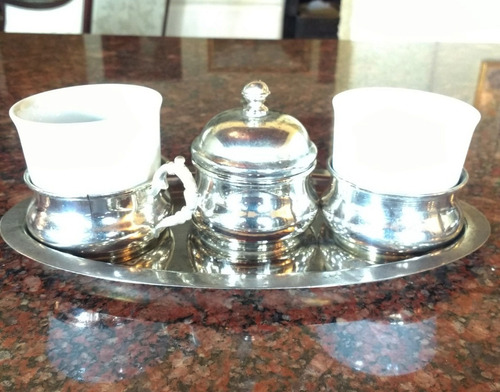 Juego De Café Para 2: En Porcelana Y Silver Plate. 