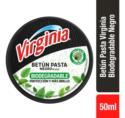 Imagen 1 de 2 de Betún Pasta Zapato Negro Biodegradable Virginia 50ml