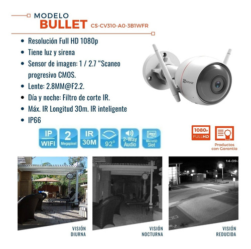 Imagen 2 de 9 de Camara Ip Wifi Ezviz Full Hd 1080p Exterior Mic Sirena Y Luz