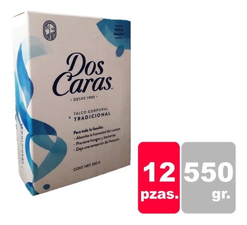 Caja Talco Dos Caras Cajita De 550 Grs/12 Piezas