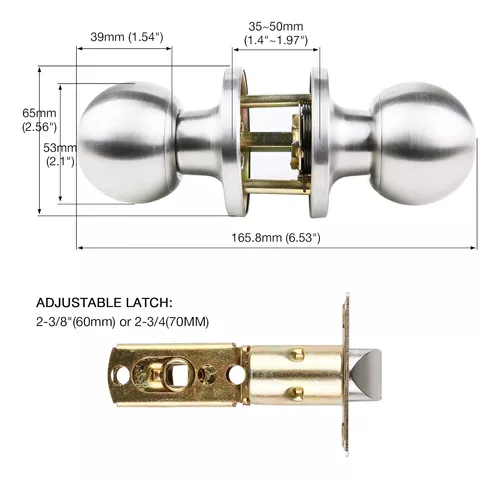  Pomo de puerta con llave para cerraduras de puerta de  dormitorio con llaves, pomo de puerta de acero inoxidable con cerradura y  llave, manija de puerta de bola con llave, alta