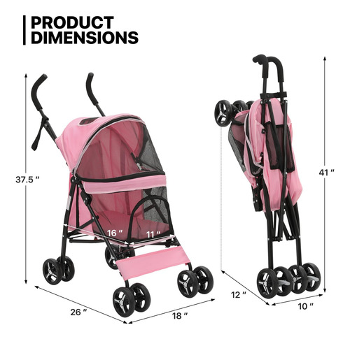 Carriola Para Mascotas Plegable 4 Ruedas Con Malla Transpira Color Color Del Chasis