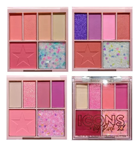 Paleta 4 Sombras +blush+glitter Icons Pink21