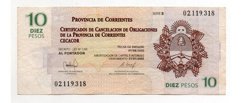 Bono De Emergencia Prov. Corrientes 10 Pesos Cecacor 317 Mb