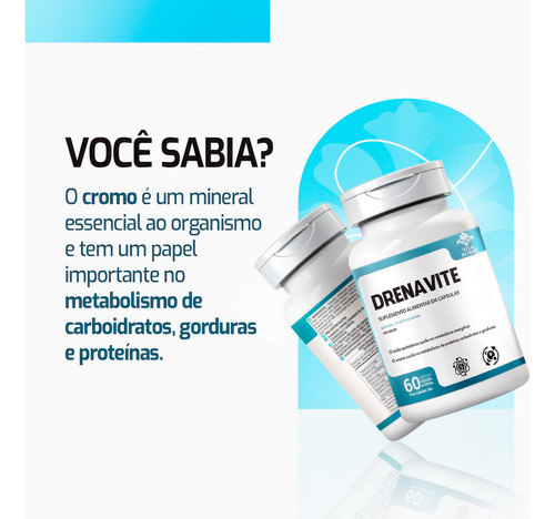 Drenavite 600mg Suplemento Cafeína Cromo e Vitaminas 60 Cápsulas