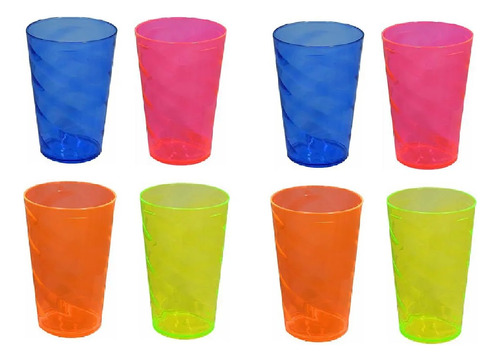 Kit 8 Copos Em Plástico Colorido Twister Festas Drinks 300ml
