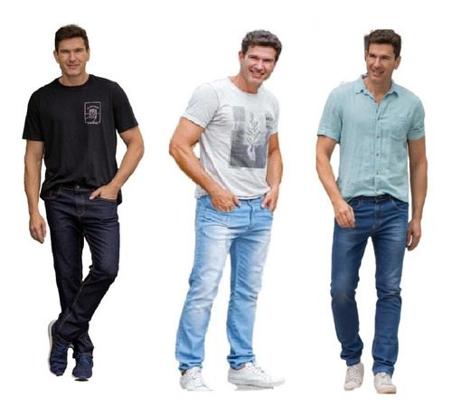 Imagem 1 de 6 de Kit Com 3 Calça Jeans Masculina Slim Original Elastano 