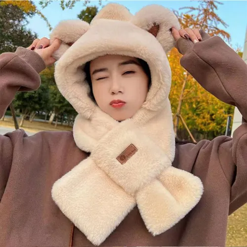 Bufanda Con Capucha Para Mujer, Gorro Cómodo, Chal Beige