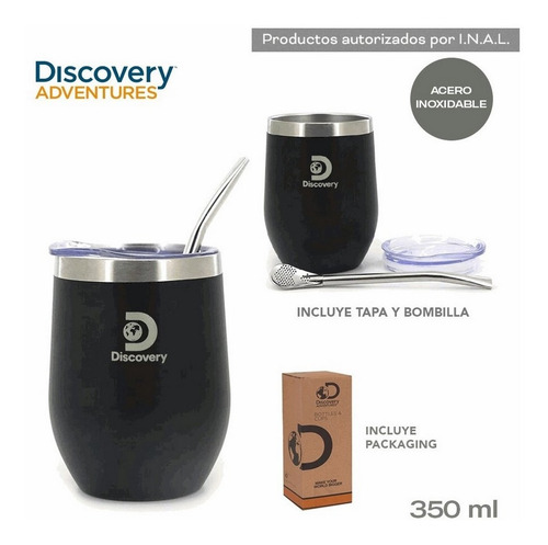 Imagen 2 de 4 de Vaso Mate Discovery Acero Con Bombilla Orig Ar1 13677 Ellobo