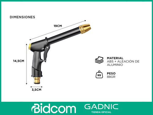 Pistola De Riego Portátil Gadnic Para Manguera Agua Jardín