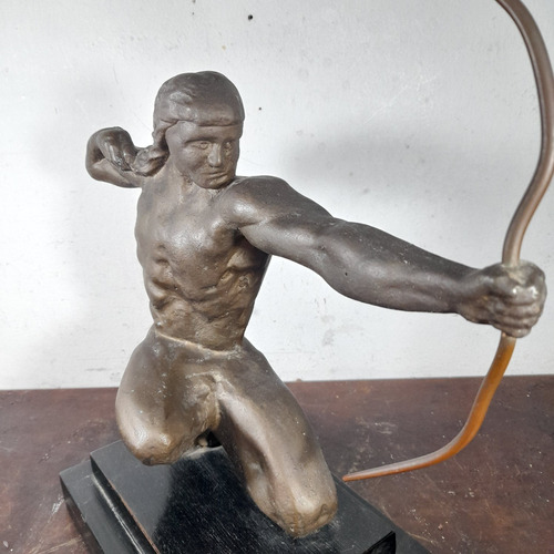 Imagem 4 de 10 de Estatua Escultura Ferro Fundido Arqueiro Antiga 30 Cm Altura
