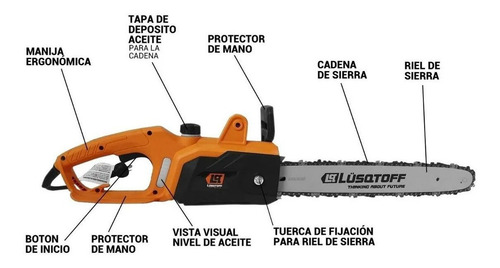 Electrosierra Motosierra Lusqtoff 2000w Espada 40cm Esl2000-8 Color Anaranjado