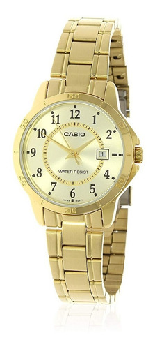 Reloj Casio Dama Ltp-v004g-9b Calendario Dorado Original