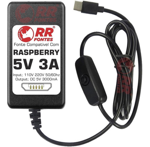 Fonte Carregador Raspberry Pi Pi2 Pi3 Com Botão 5v 3a