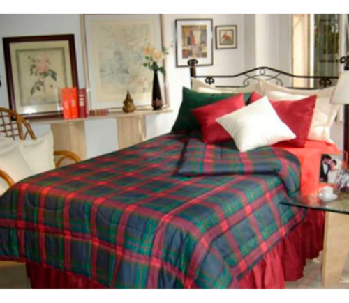 Acolchado Trapoven del Uruguay King + 2 Almohadas De Color Estampado Diseño De La Tela Escoces Oscuro