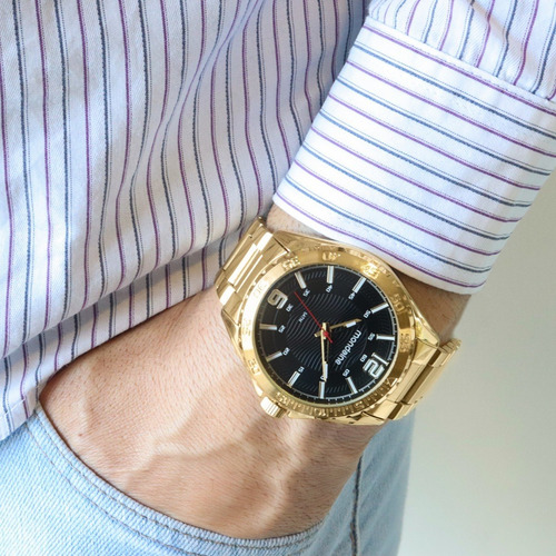 Relógio Mondaine Masculino Dourado Analógico + Carteira