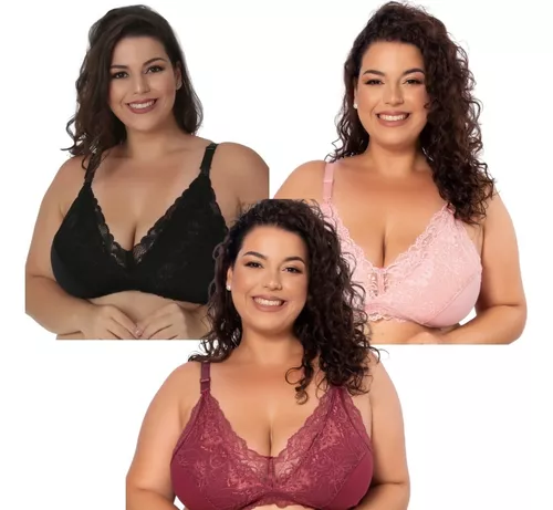 Kit Sutiã Amamentação Algodão Renda C/3pçs Plus Size 48 A 56