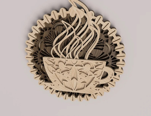 Cuadro Decorativo Cafe Taza Cafeteria Mandala Teteria Madera