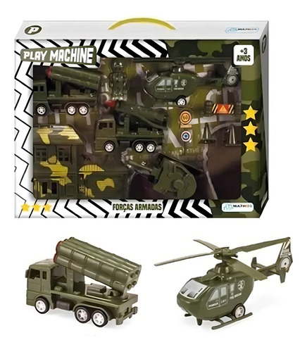 Cenário Exército C/ Acessórios E Veículos Forças Armadas Cor Verde