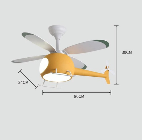 Ventilador De Techo Con Luz Tipo Helicoptero Color Amarillo