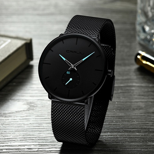 Relógio Masculino Com Pulseira Preta A Prova D'água Crrju