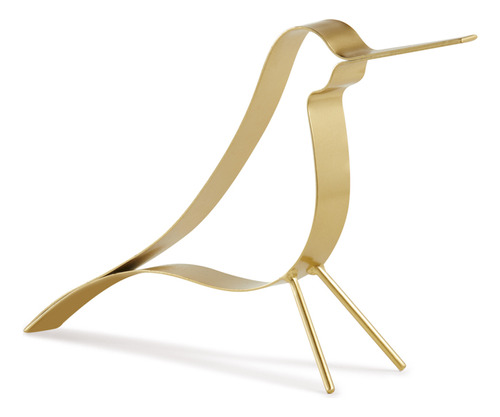 Escultura Decorativa Pássaro Em Metal Dourado 15x16x3 Cm