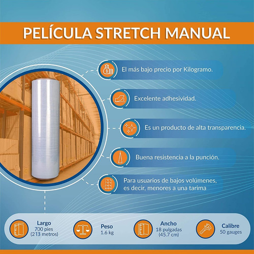 Imagen 3 de 4 de Rollo Pelicula 18 Stretch Emplaye Empaque Playo 700 Pies