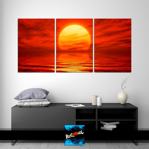 Cuadro Tríptico Moderno Deco Puesta Del Sol100 X 47 Cm Xl