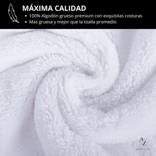 Juego De 4 Toallas De Baño Algodon Grande 500gr Gimnasio Az Blanco