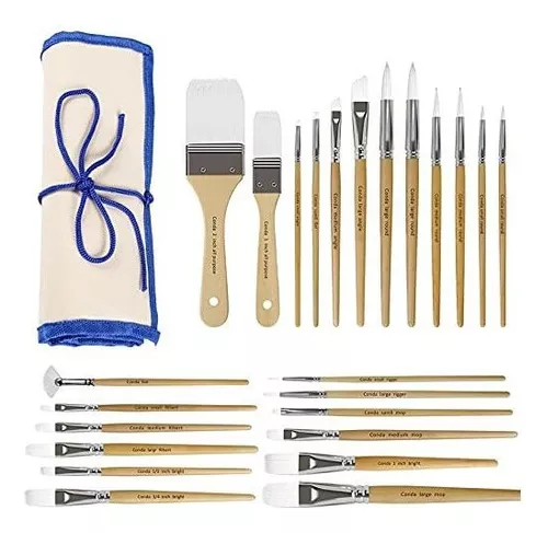 CONDA Paint Brushes Set of 24 Different Shapes Ergonomic Professional Wood  Handles with Organizing Case for Acrylic Oil Watercolor, Rock Painting