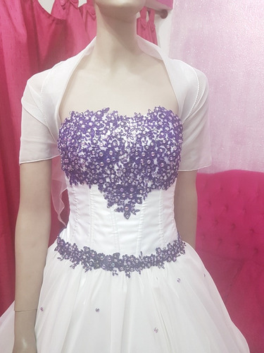 Vestido De 15 Años 3 Piezas Blanco Y Violeta