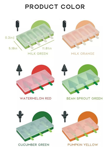 Aleissi Molde Paleta Hielo Incluye Palito Y Tapa Fig Color Sandía verde
