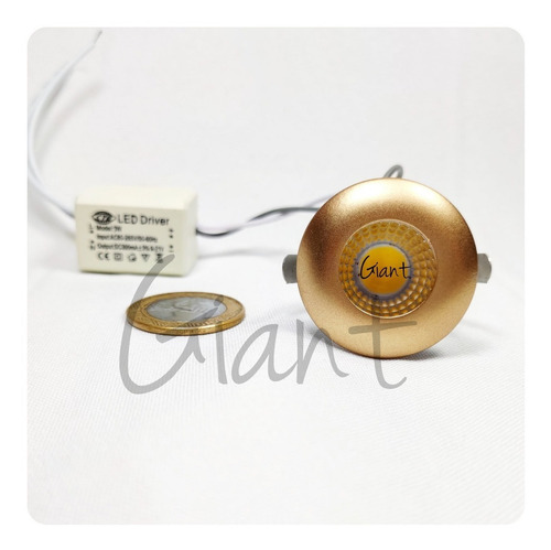Mini Spot Led Dourado 3w 127/220V P/ Marcenaria Teto Gesso Nicho Estrutura Redonda Com Luz Branca 127/220V