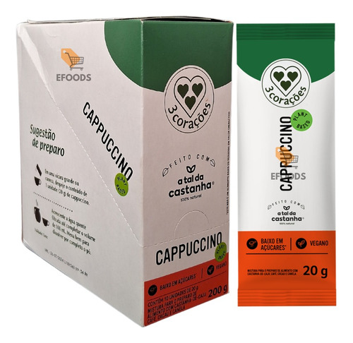 Cappuccino Com Leite Vegetal 3 Corações Caixa Com 10 Sachês