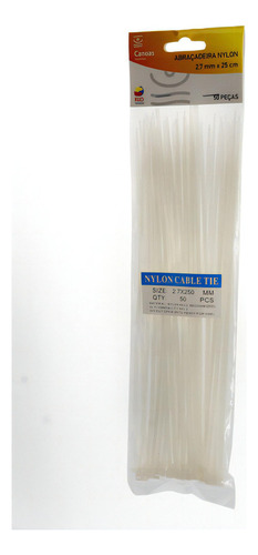 Kit Abraçadeiras Nylon Branca 2,7 X 250mm 50 Unid Cor Branco