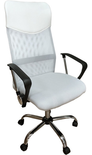 Imagen 1 de 7 de Silla Escritorio Mesh Blanca Base Metal Basculante