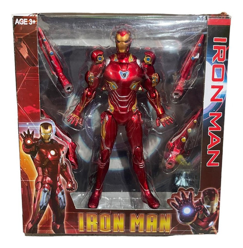 Muñeco Iron Man 18cm + Accesorios Color Metalizado