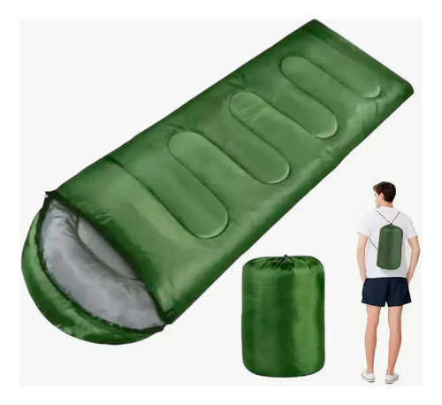 Bolsa De Dormir Termica Camping Campamento Liviana Capucha Verde Musgo