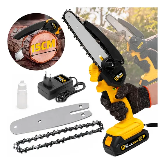 Motoserra Mini Serra Eletrica Potente A Bateria Bivolt 21v Amarelo 21v 60hz