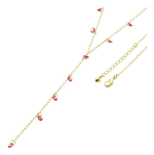 Gargantilha Pink Com Cristais Ouro 18k 45cm + Extensor