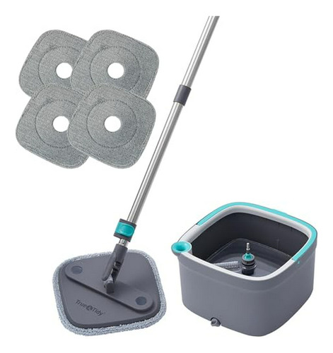 Spin Mop And Bucket System Con 4 Almohadillas De Microfibra 