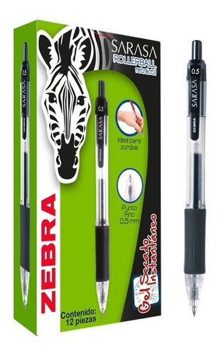 Boligrafo Zebra Sarasa Retractil Fino 5mm Gel Negro C/12 /v Color del exterior Traslúcido