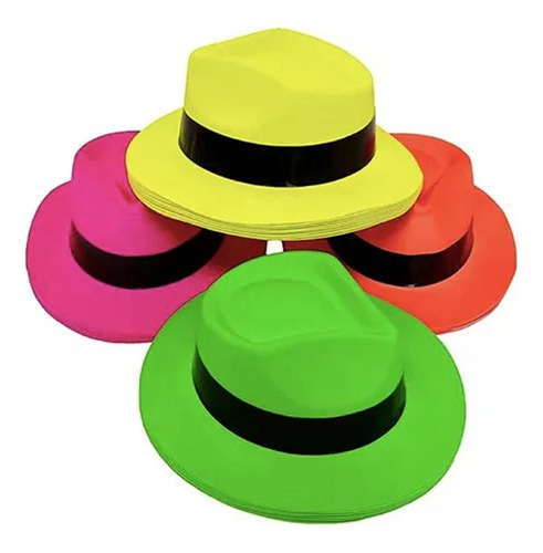 12 Sombreros Tanguero Fluo De Plastico