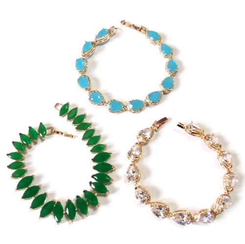 Lote Com 20 Pulseiras Banhadas A Ouro Com Gemas Naturais.