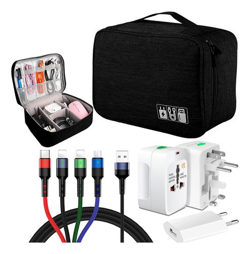 Set De Viaje Bolso Organizador + Adaptador + Cables - El Rey