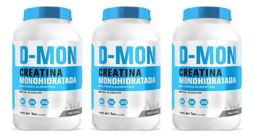 Creatina Suplemento Monohidratada D-mon 1 Kg 200 Servis 3pz Sabor Mora Azul