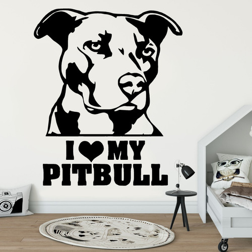 Adesivo De Parede - I Love My Pitbull Cachorro Dog Amigo Pet