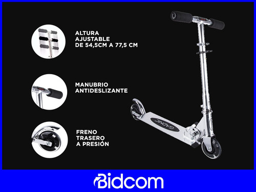 Imagen 3 de 4 de Monopatin Aluminio Gadnic Plegable Ruedas Siliconadas Frenos Color Gris